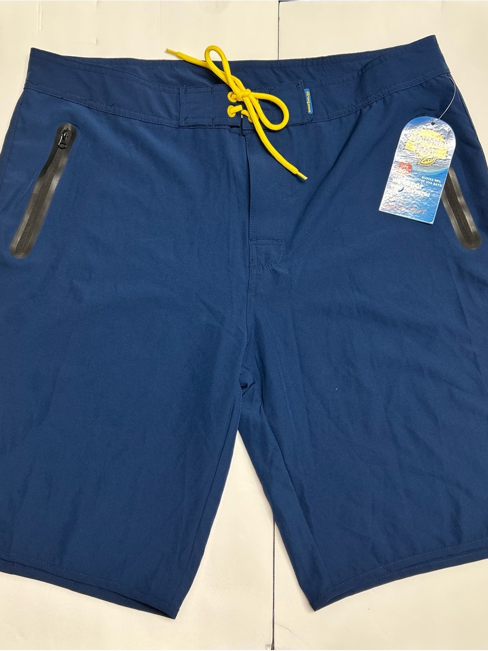 Men's Banana Boat Navy Swim Shorts with Yellow Drawcord